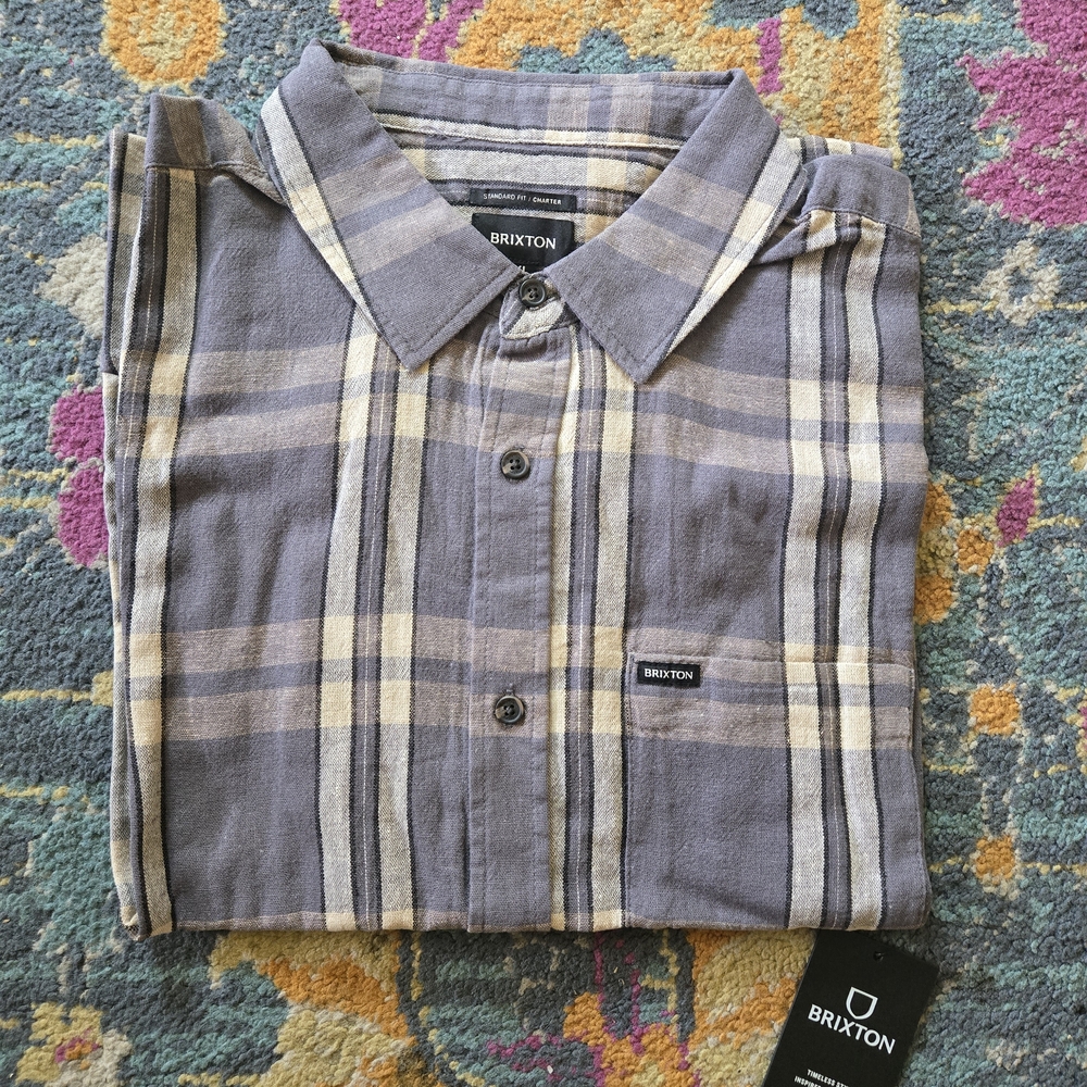 Brixton Men's Gray Plaid Short Sleeve Shirt
